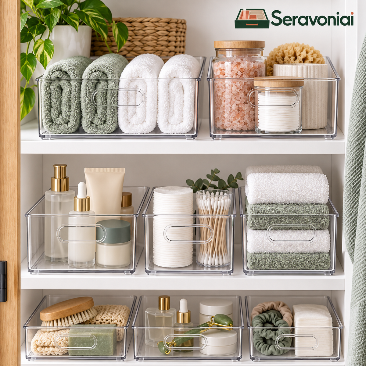 Clear Bathroom Shelf Organizer Bin Set