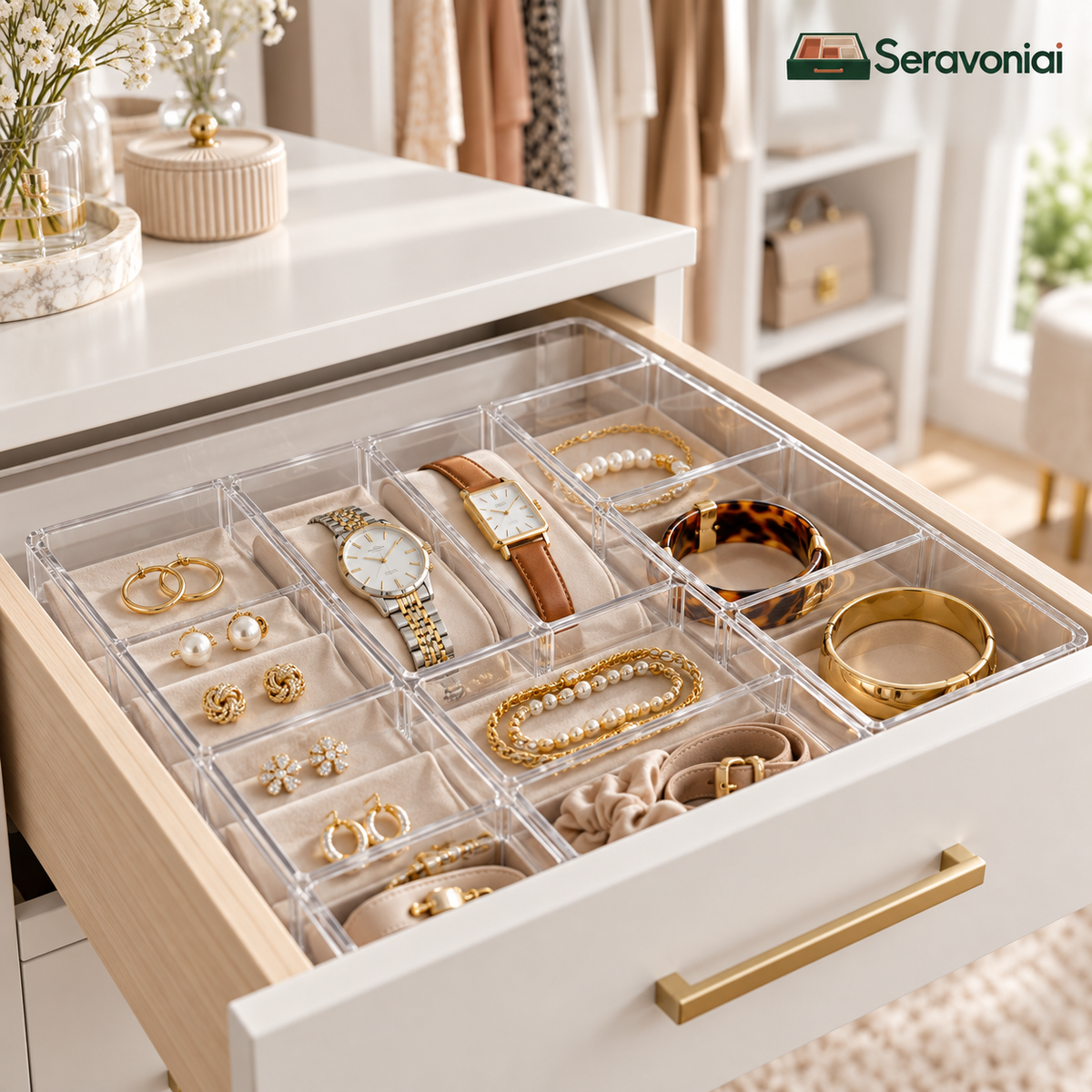 Clear Jewelry & Accessory Drawer Organizer Set