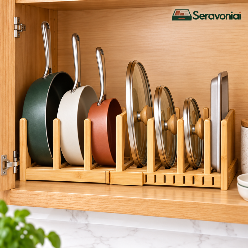 Expandable Bamboo Pot & Pan Organizer Rack